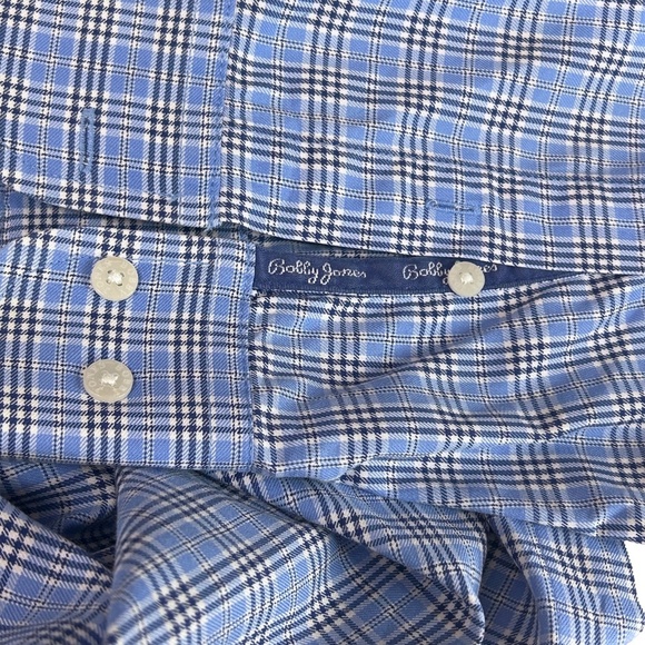 Bobby Jones Long Sleeve Shirt Dress Casual Sky Blue Plaid Button Down Collar - Picture 11 of 15